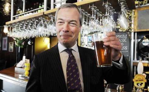Farage seems to be saying 'Look! I'm just like you - drinking a pint in a pub!" I'm guessing it won't be a Whetherspoons though.